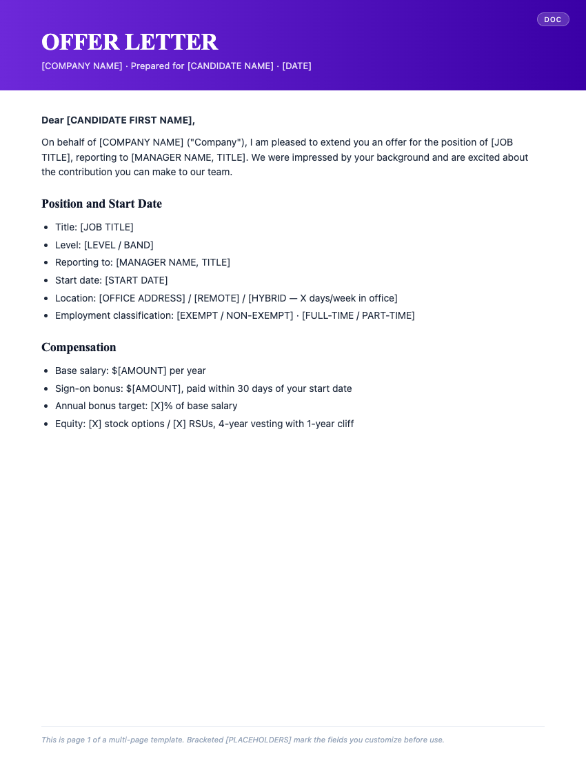 Page 1 of Employee Offer Letter