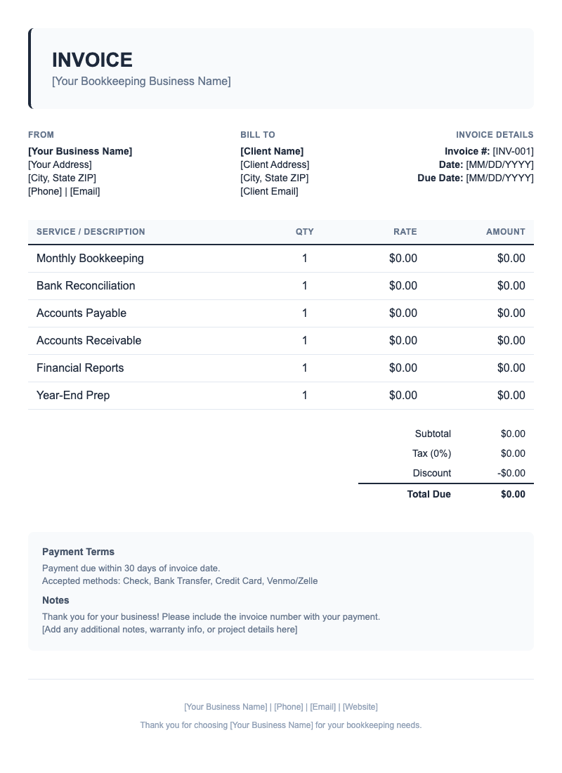 Classic Invoice Template for Bookkeeping