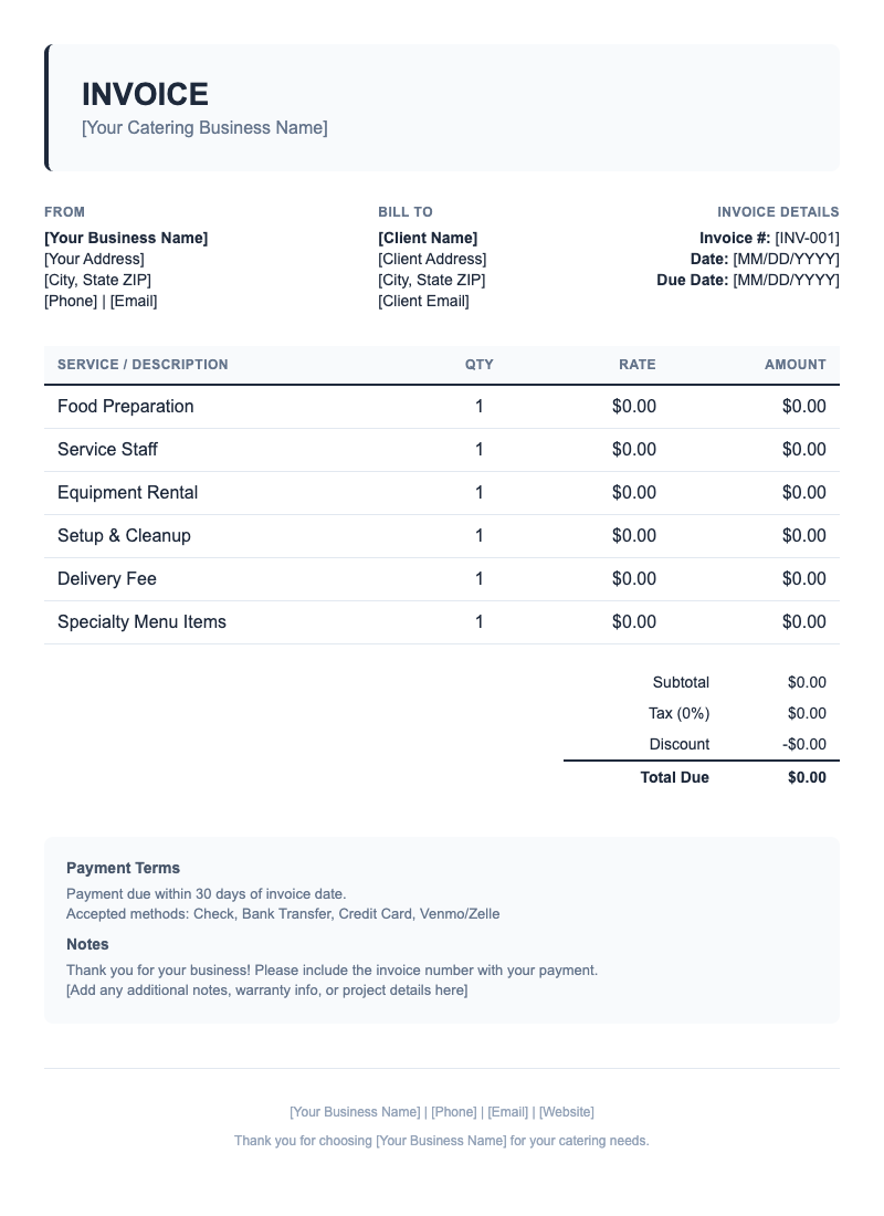 Classic Invoice Template for Catering