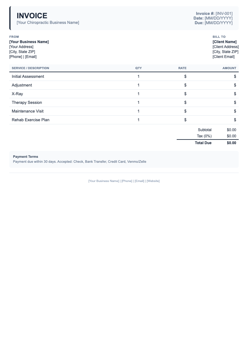Classic Invoice Template for Chiropractic