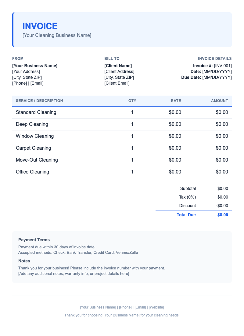 Modern Invoice Template for Cleaning