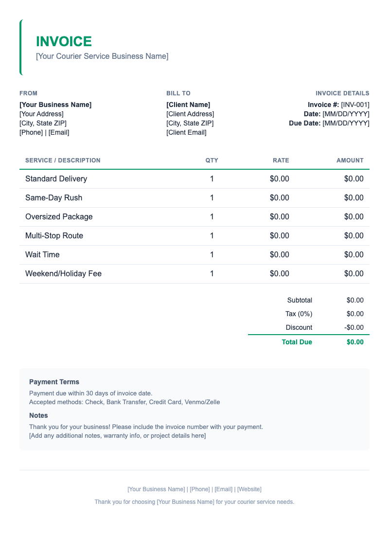Minimal Invoice Template for Courier Service