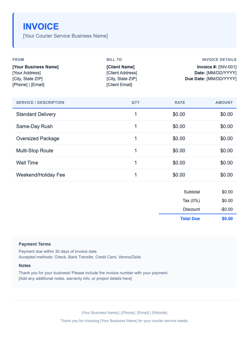 Modern Invoice Template for Courier Service