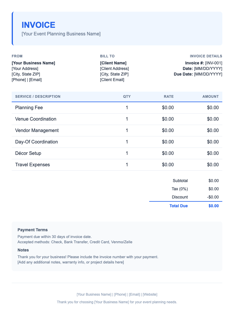 Modern Invoice Template for Event Planning