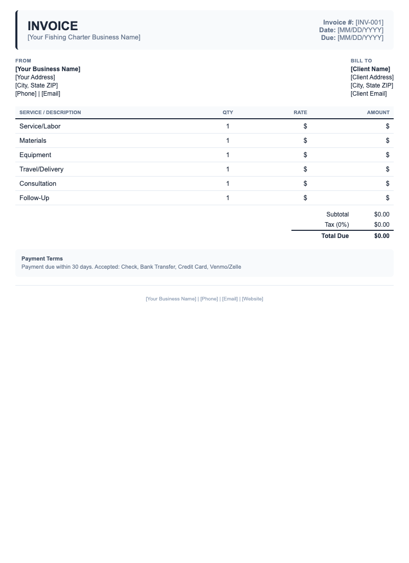 Classic Invoice Template for Fishing Charter