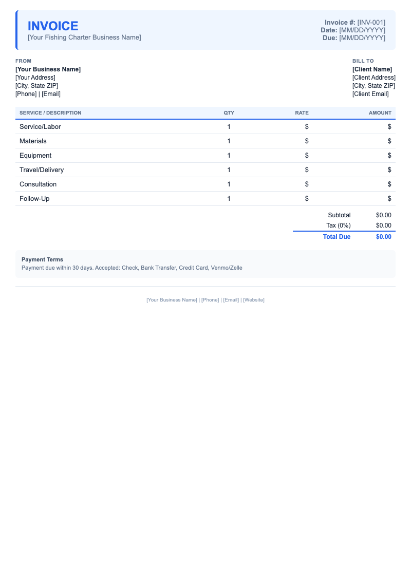 Modern Invoice Template for Fishing Charter