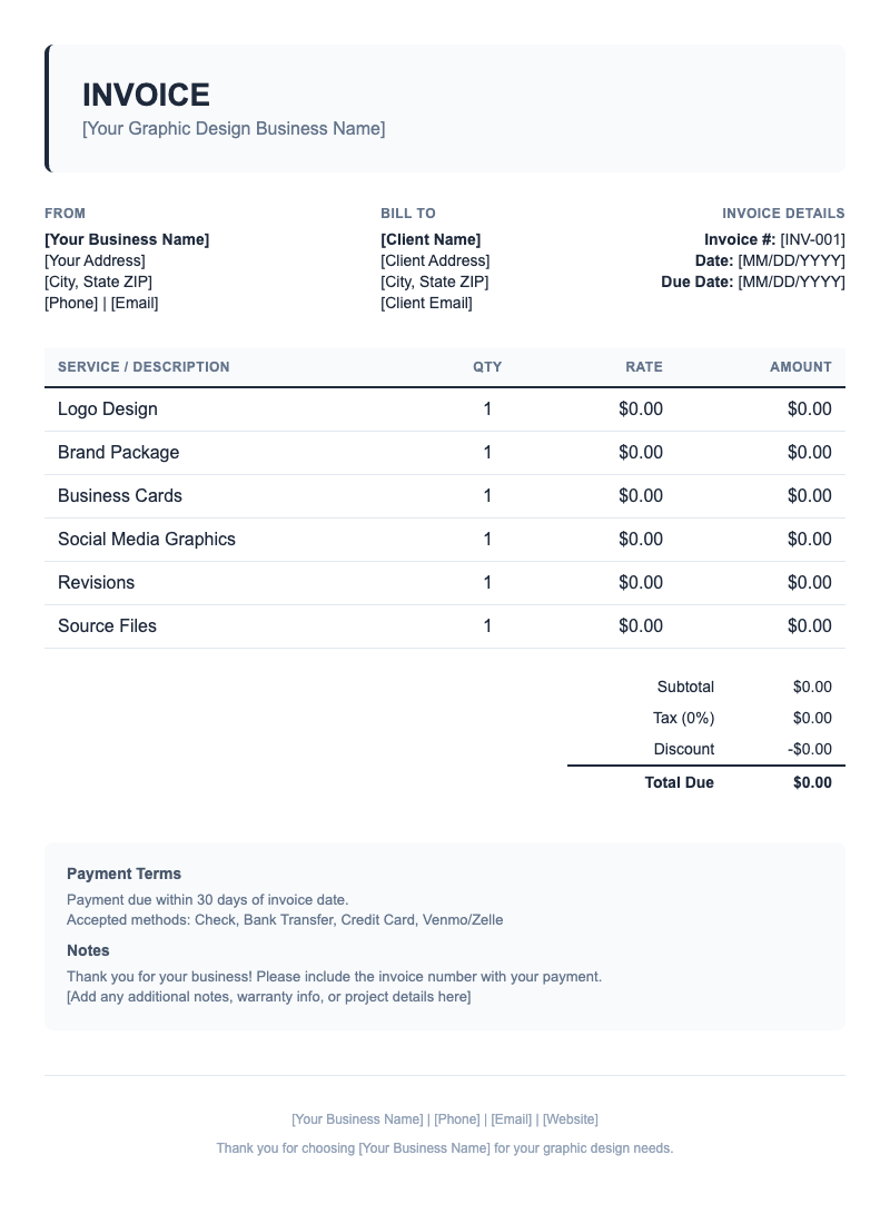 Classic Invoice Template for Graphic Design