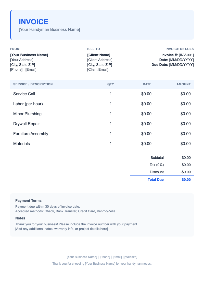 Modern Invoice Template for Handyman