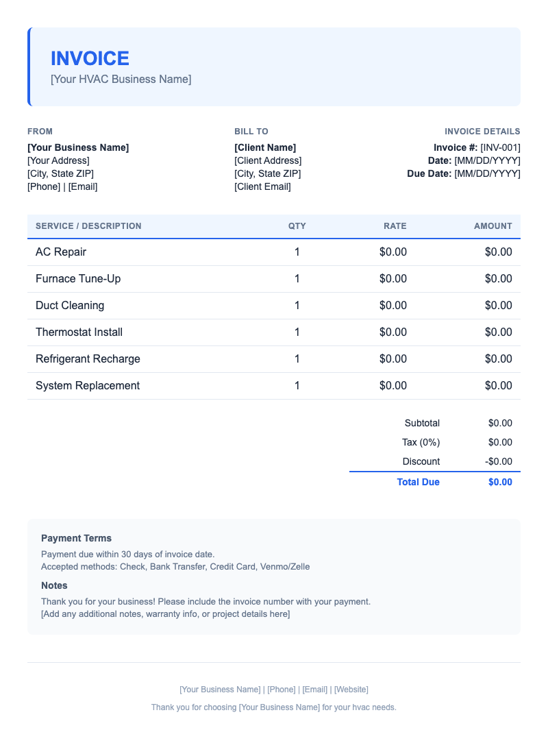 Modern Invoice Template for HVAC