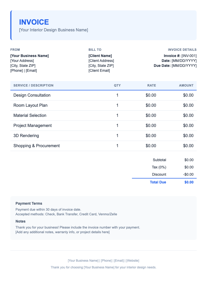 Modern Invoice Template for Interior Design