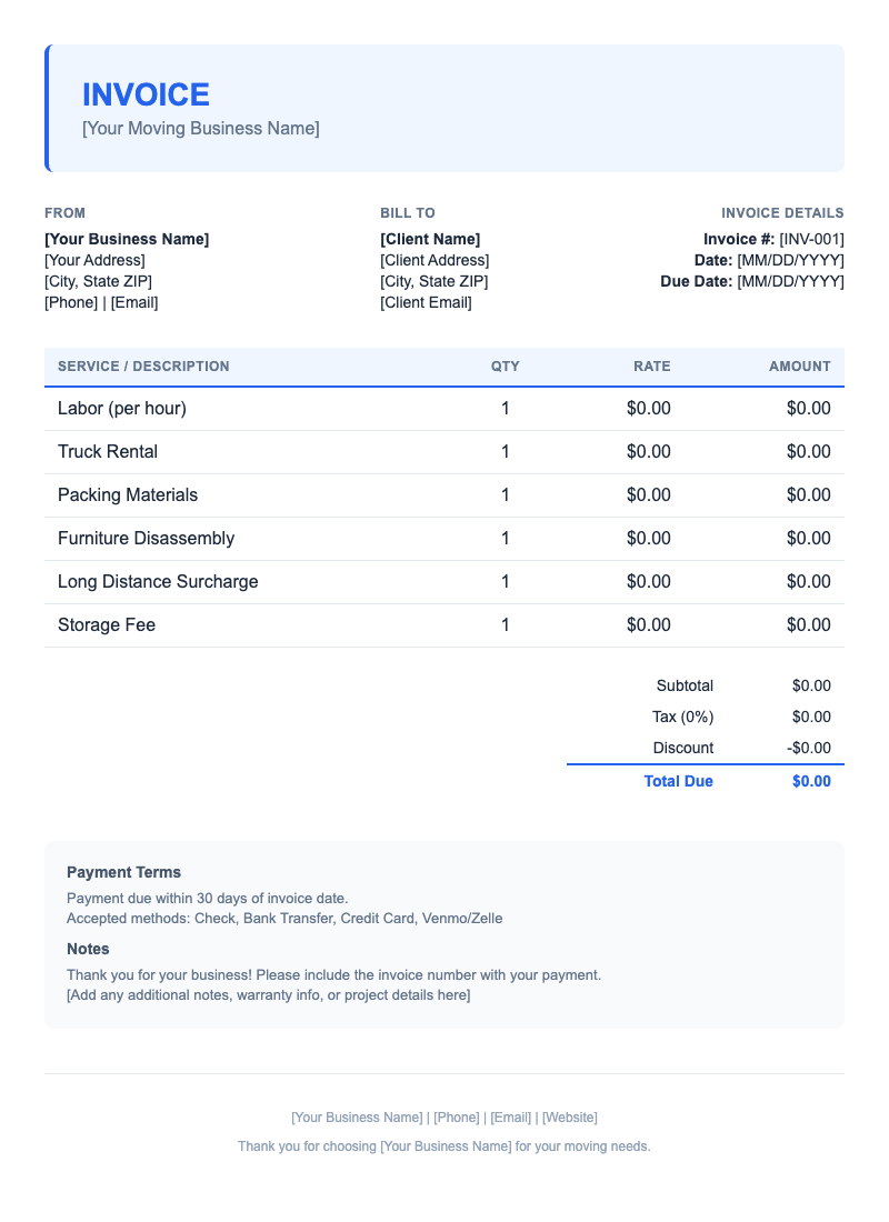 Modern Invoice Template for Moving