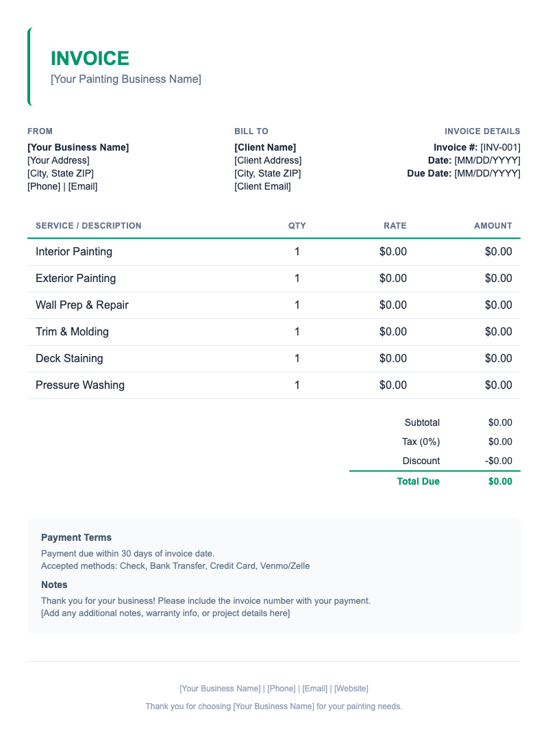 Minimal Invoice Template for Painting